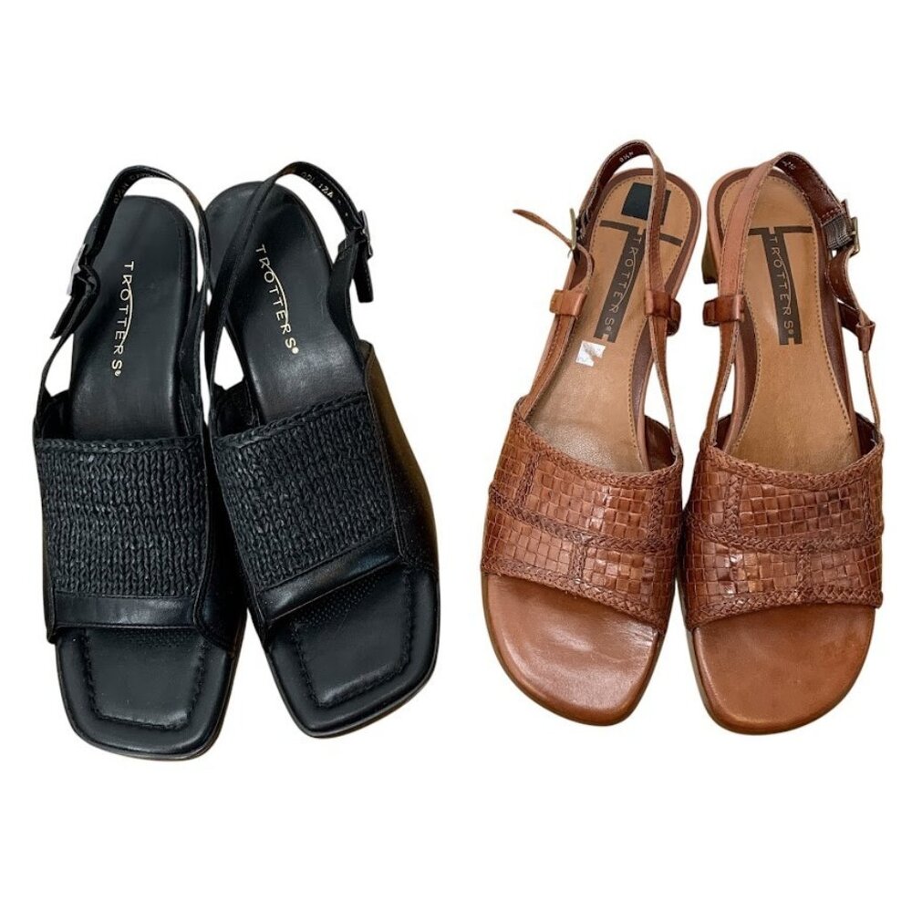 Trotters Sandals Lot Black Brown 8.5 N Cameron Slingback Adjustable